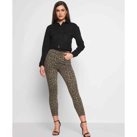 Good American Denim - Good American Good Waist Crop Skinny Jeans in Sage Green Leopard Print Size 2/26
